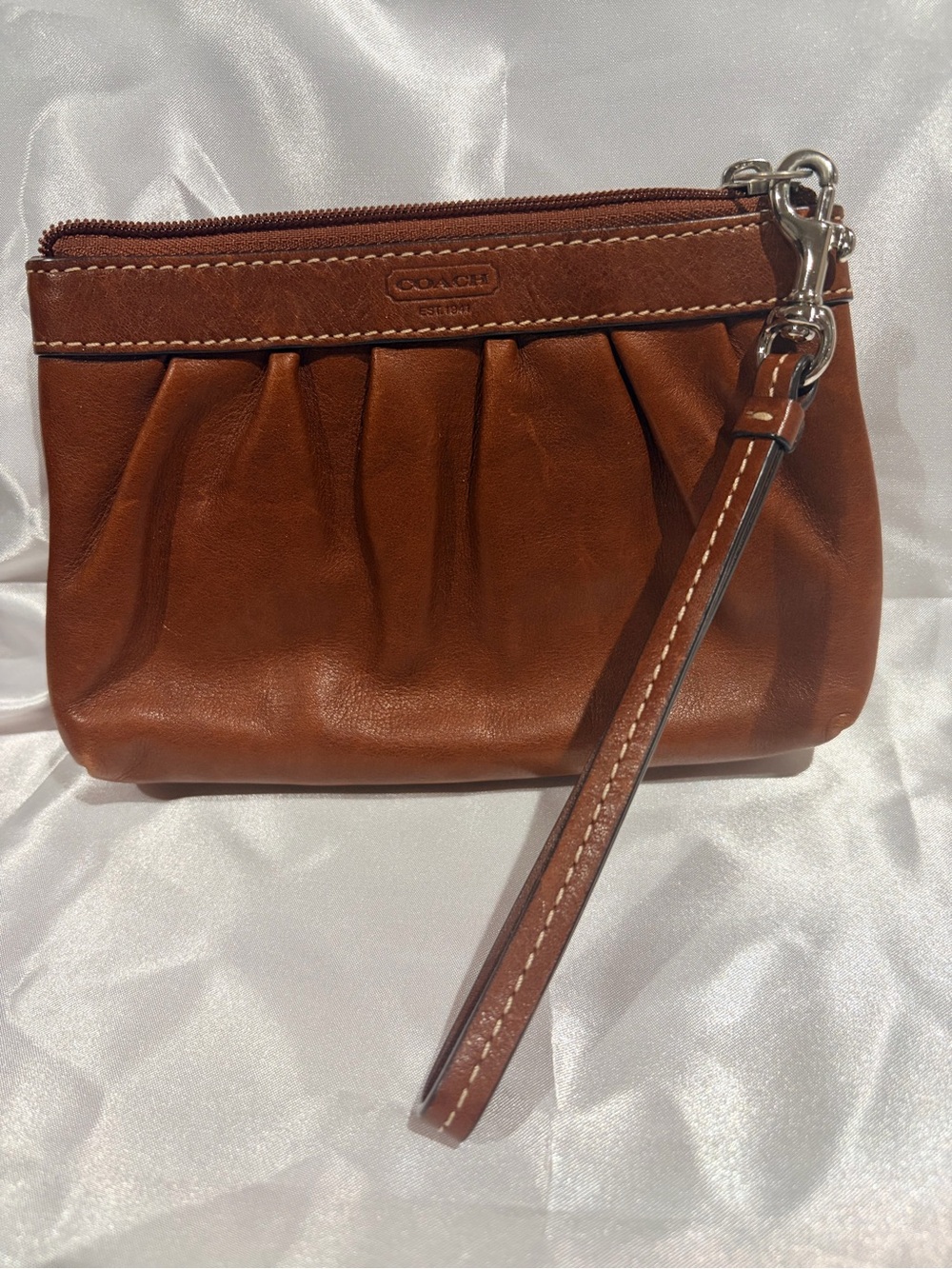 COACH Cognac Brown Leather Pleated Wristlet